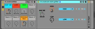 Single knob DJ-style hi-pass and low-pass filter screenshot