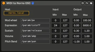 MIDI CC to OSC for Monome Norns screenshot